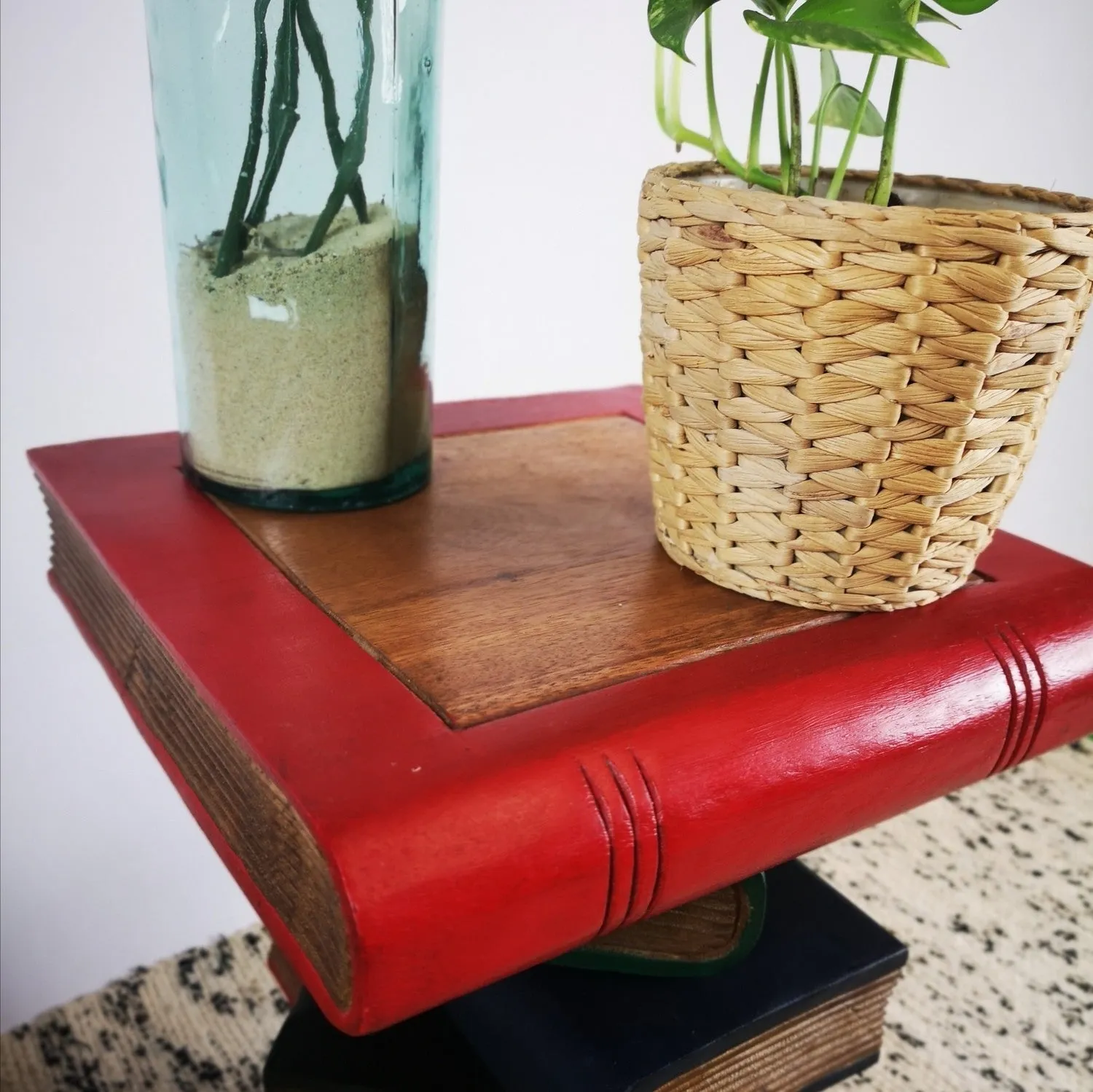 Side Table, corner Stool, Plant Stand Raintree Wood Natural Finish-Book Stack-Colour finish..