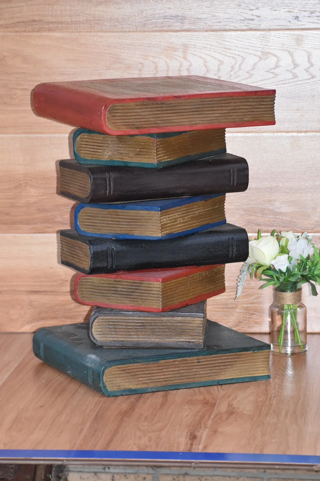 Side Table, corner Stool, Plant Stand Raintree Wood Natural Finish-Book Stack-Colour finish..