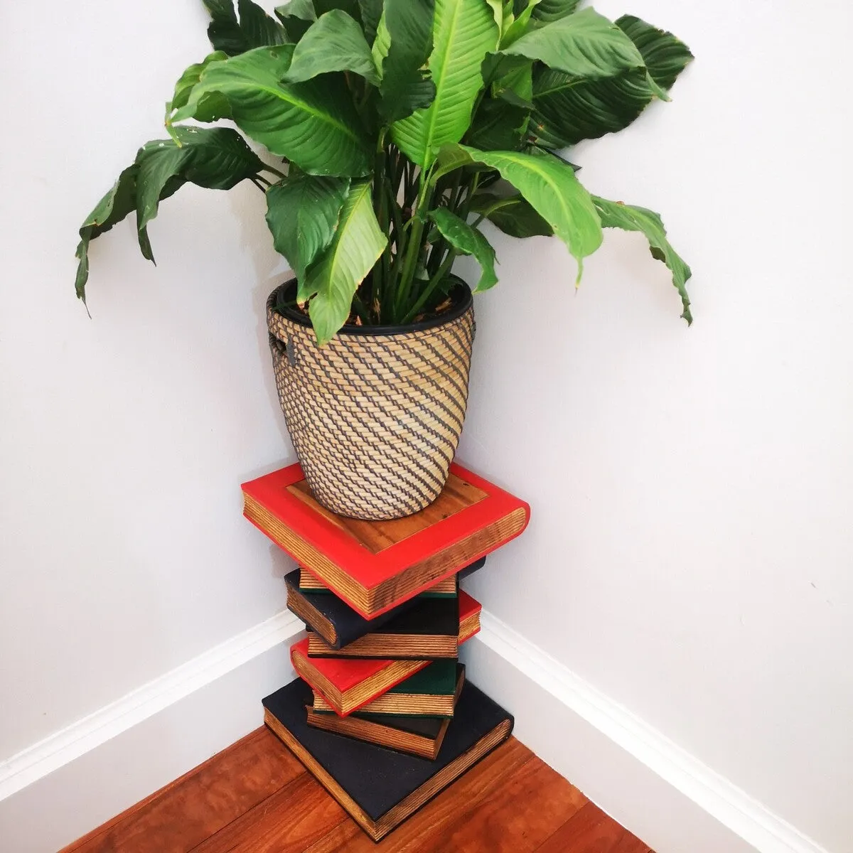 Side Table, corner Stool, Plant Stand Raintree Wood Natural Finish-Book Stack-Colour finish..