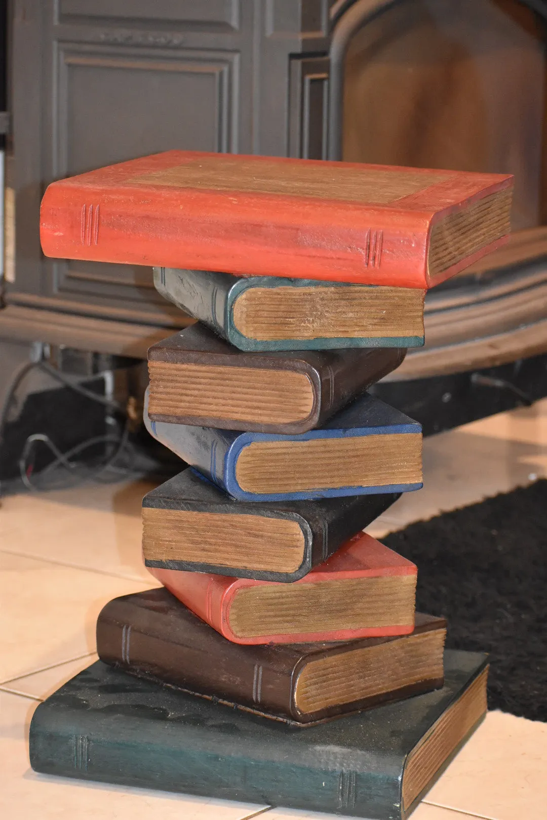 Side Table, corner Stool, Plant Stand Raintree Wood Natural Finish-Book Stack-Colour finish..