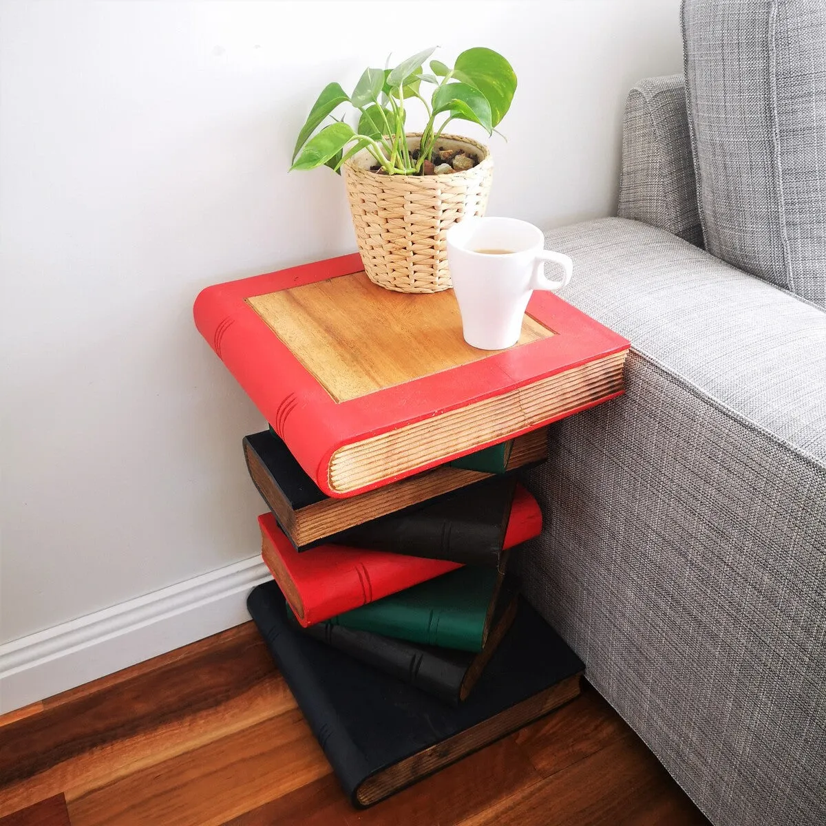 Side Table, corner Stool, Plant Stand Raintree Wood Natural Finish-Book Stack-Colour finish..