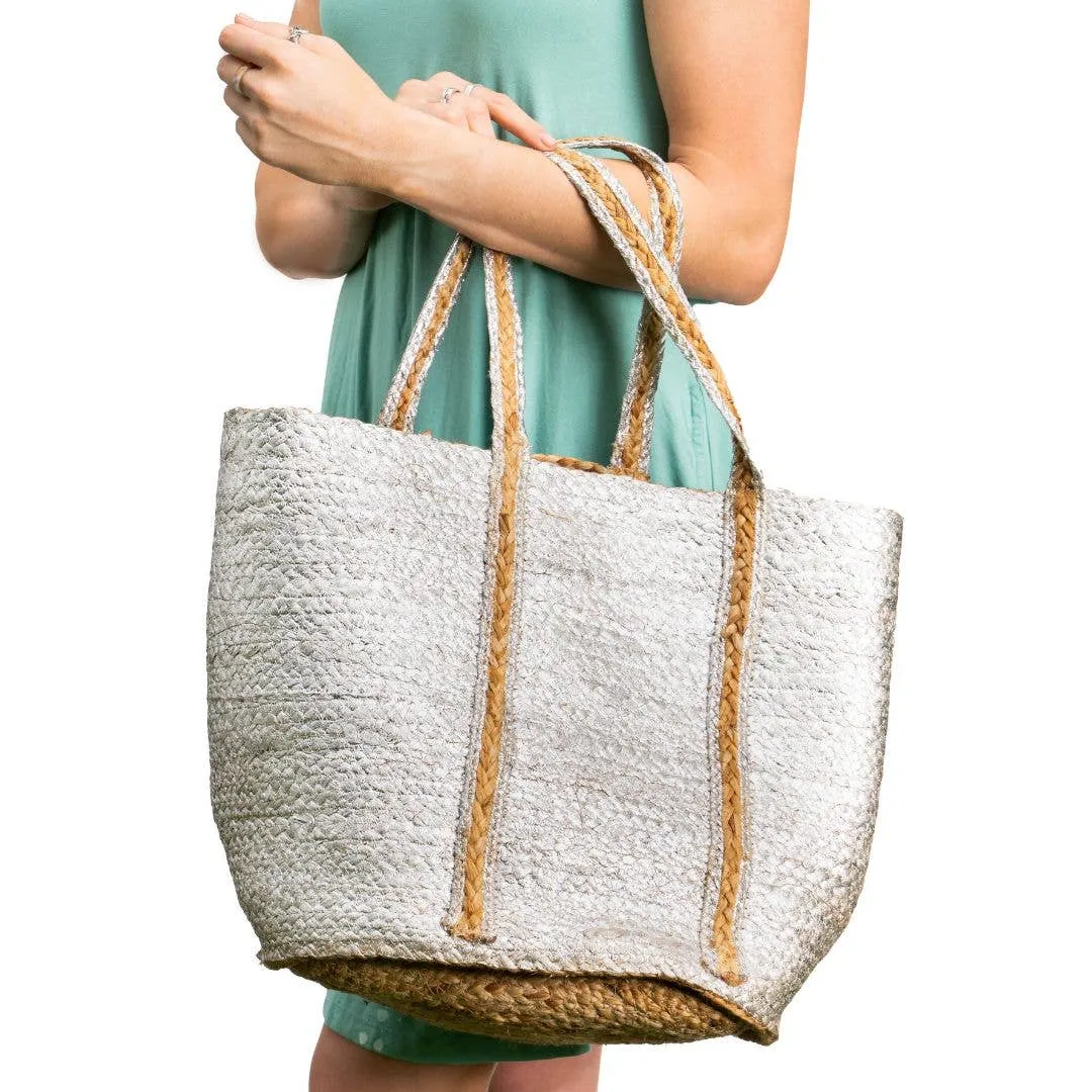 Silver Foil Jute Tote Bag