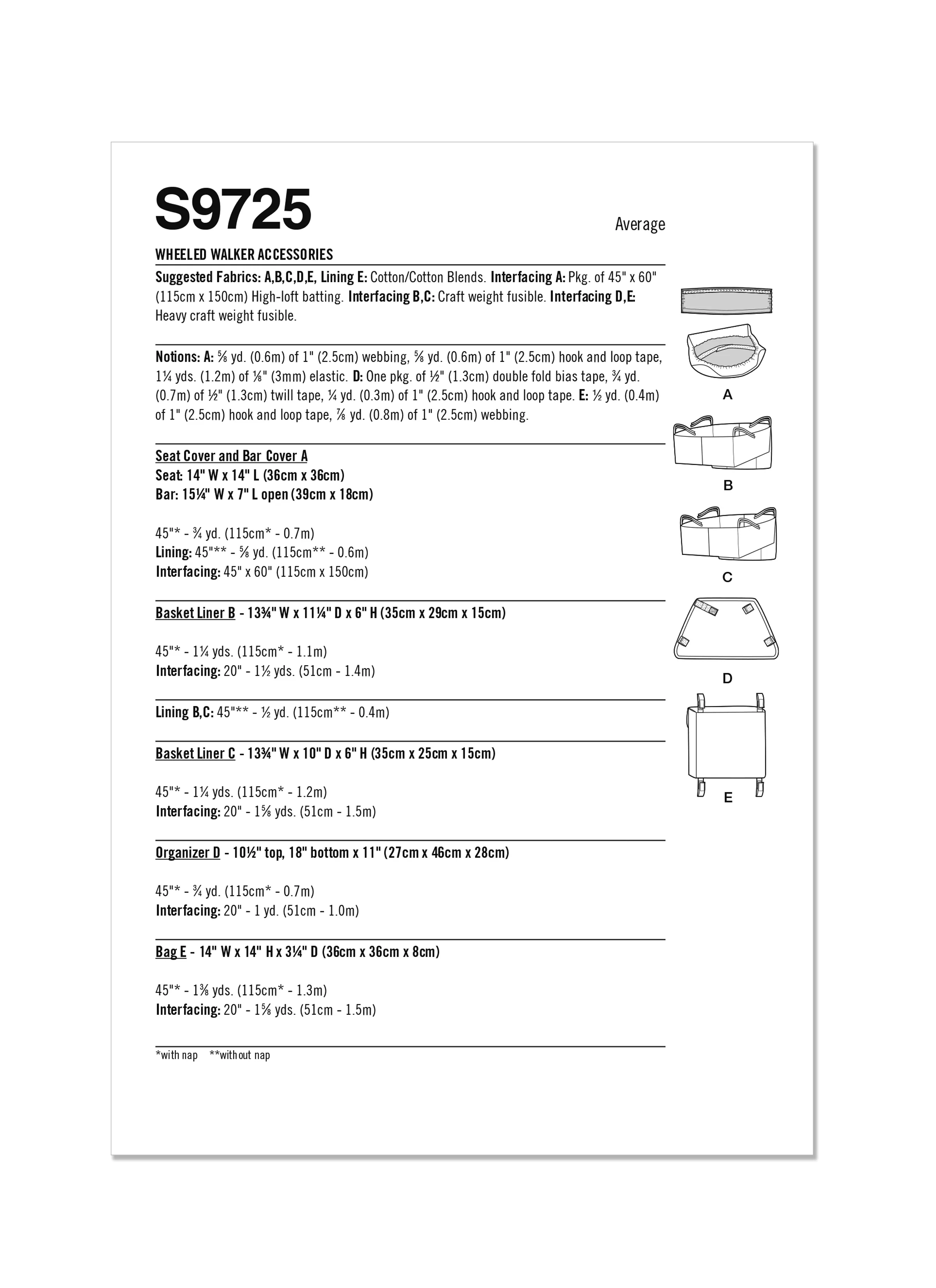 Simplicity 9725 Wheeled Walker Accessories Sewing pattern