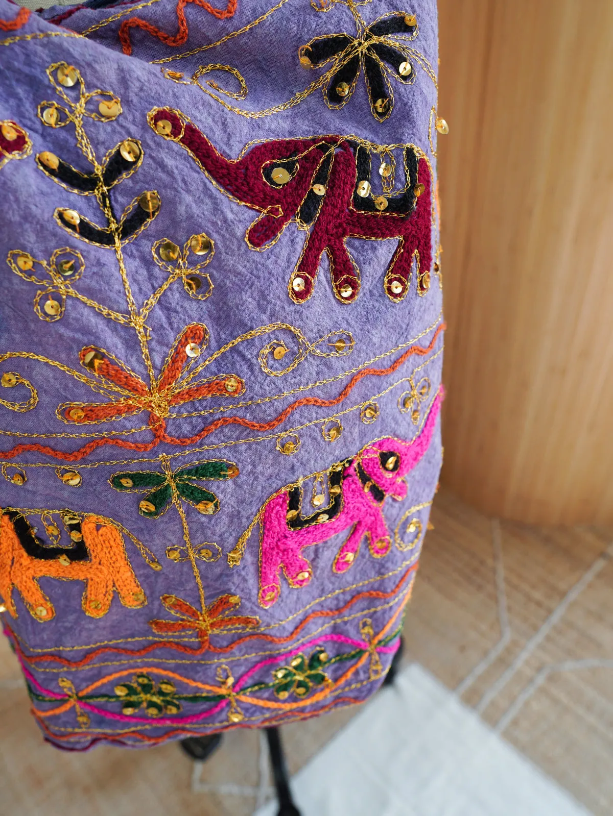 Slouchy Embroidered Elephant Hobo Bag