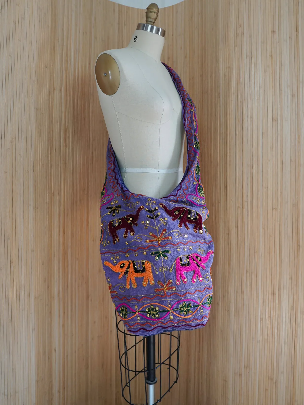 Slouchy Embroidered Elephant Hobo Bag