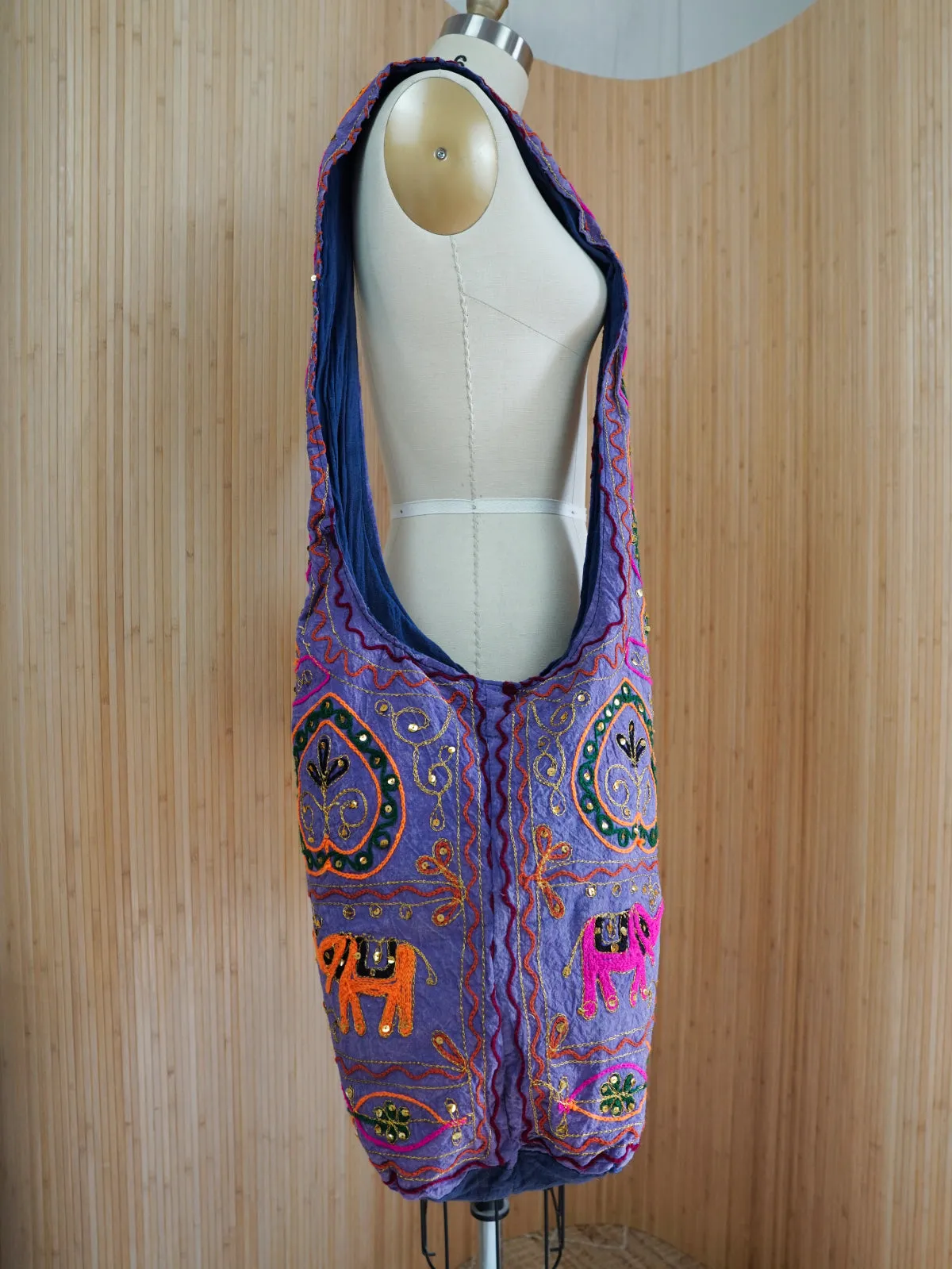 Slouchy Embroidered Elephant Hobo Bag