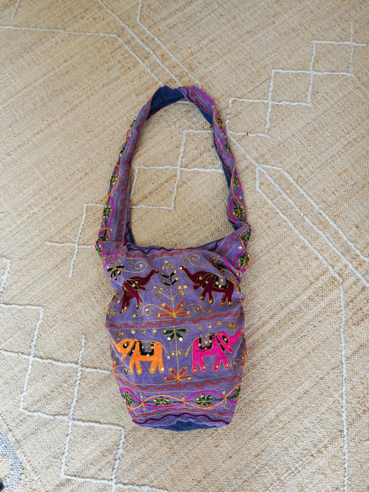 Slouchy Embroidered Elephant Hobo Bag