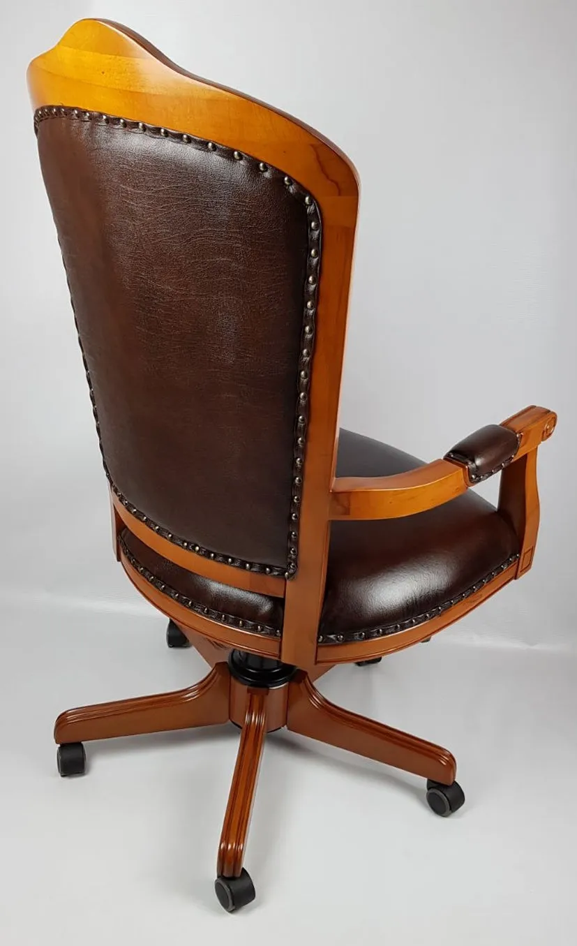 Solid Wood Frame High Back Real Brown Leather Chesterfield Captains Chair - HSN-CPT-02