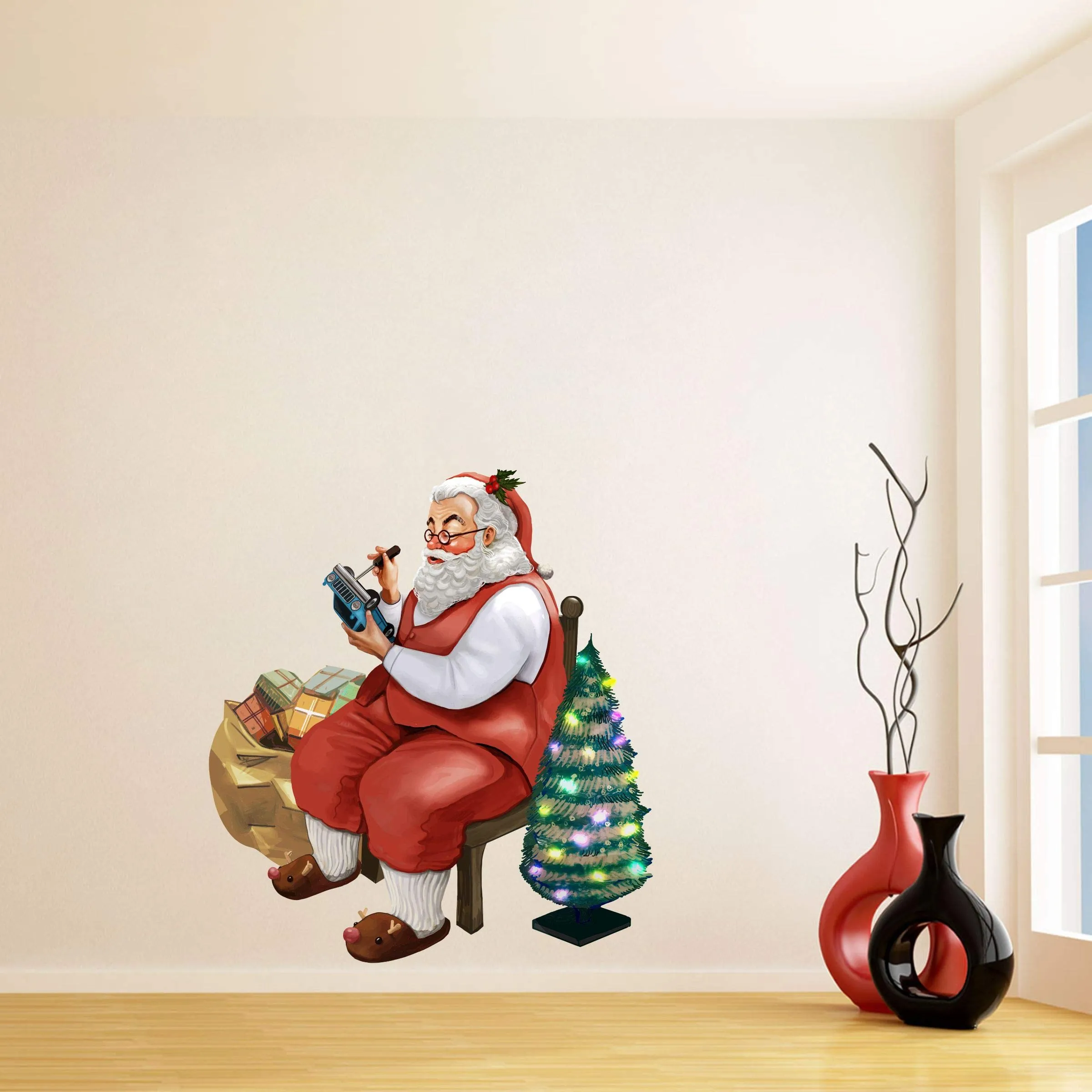 Sticker Hub Santa with Christmas GIFS Wall Sticker 60cm X 54cm AS214