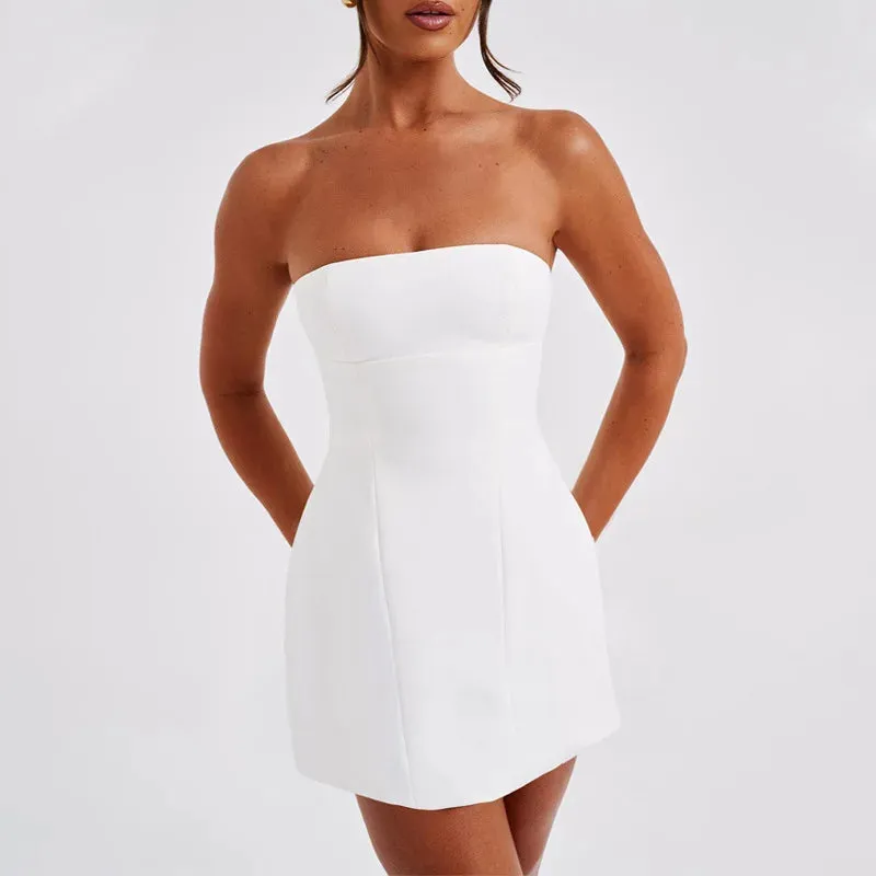 Strapless Solid Stylish Mini Dress