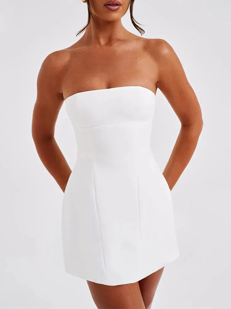 Strapless Solid Stylish Mini Dress