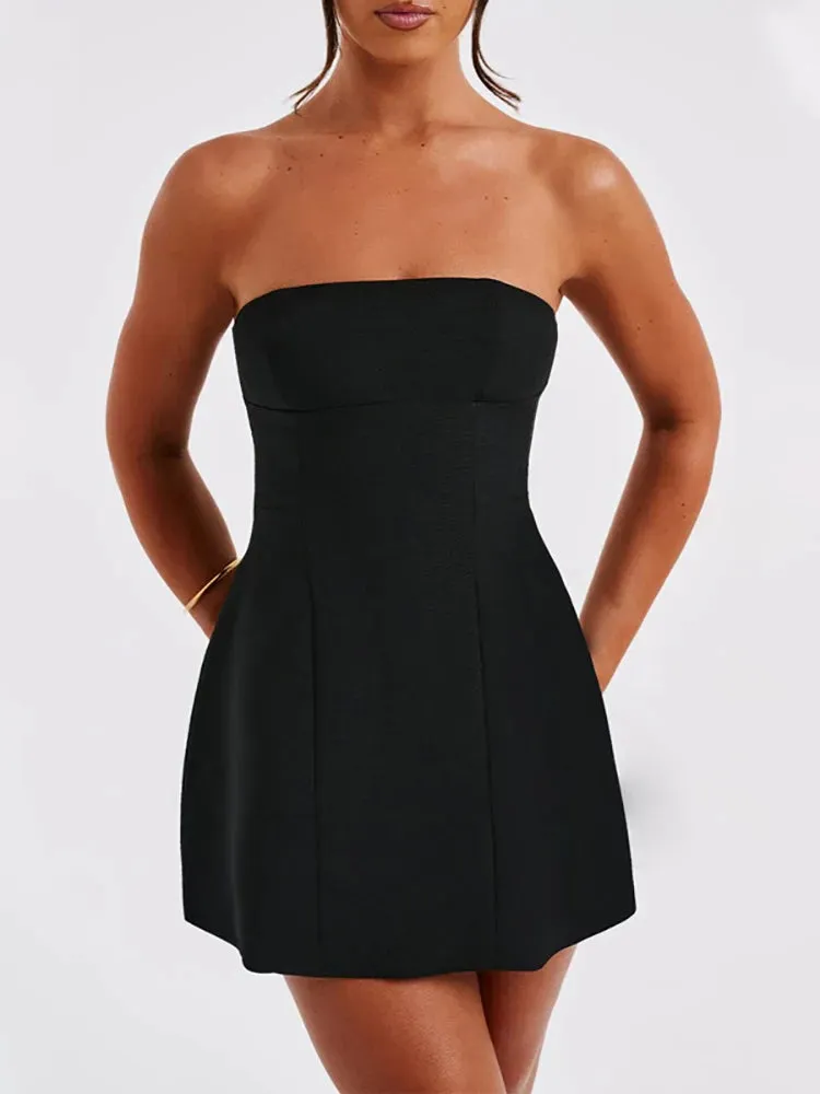 Strapless Solid Stylish Mini Dress