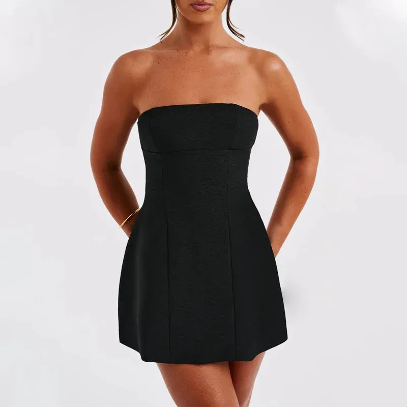 Strapless Solid Stylish Mini Dress