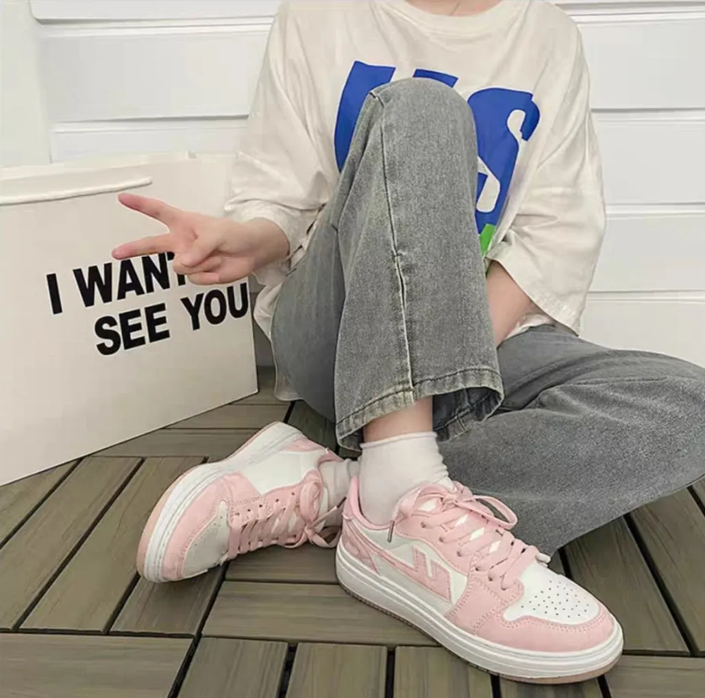 Student Pink White Soft Spring Sneakers Shoes