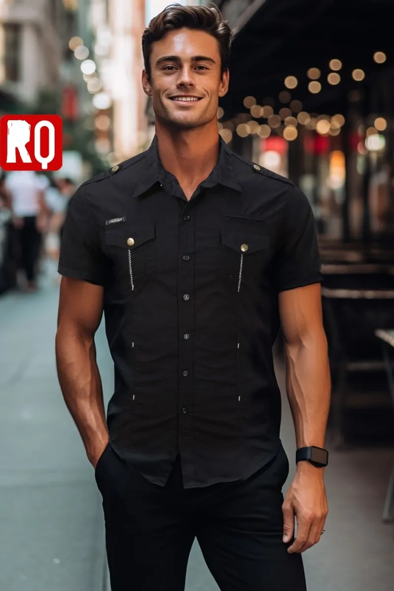 stylish black button up shirt