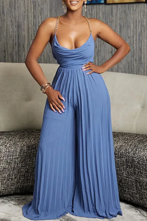 Stylish Pleated Draped Collar Jumpsuit