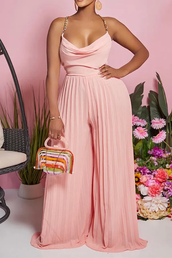 Stylish Pleated Draped Collar Jumpsuit