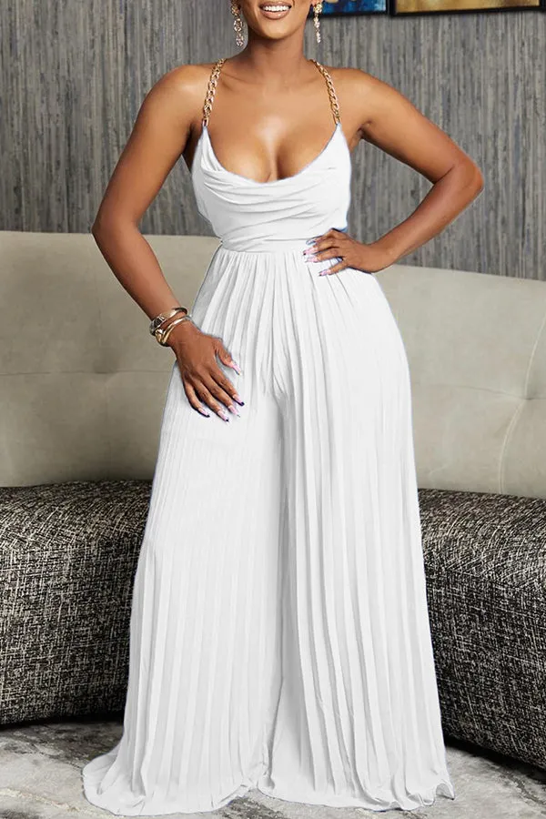 Stylish Pleated Draped Collar Jumpsuit