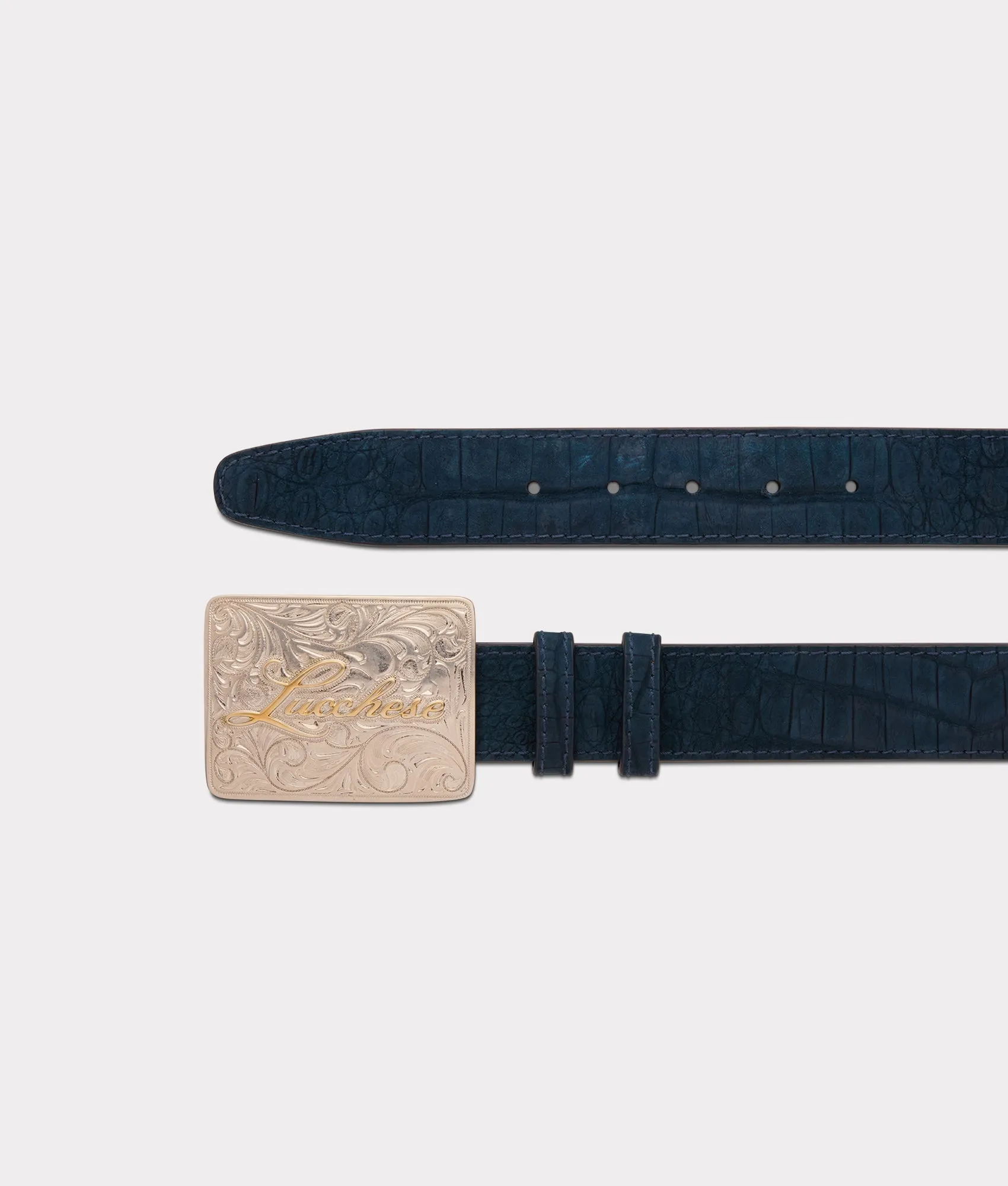 Sueded Caiman Memento Belt :: Navy