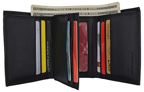 SWISS MARSHALL Top Grain Leather Trifold Wallet for Men RFID Blocking Extra Capacity