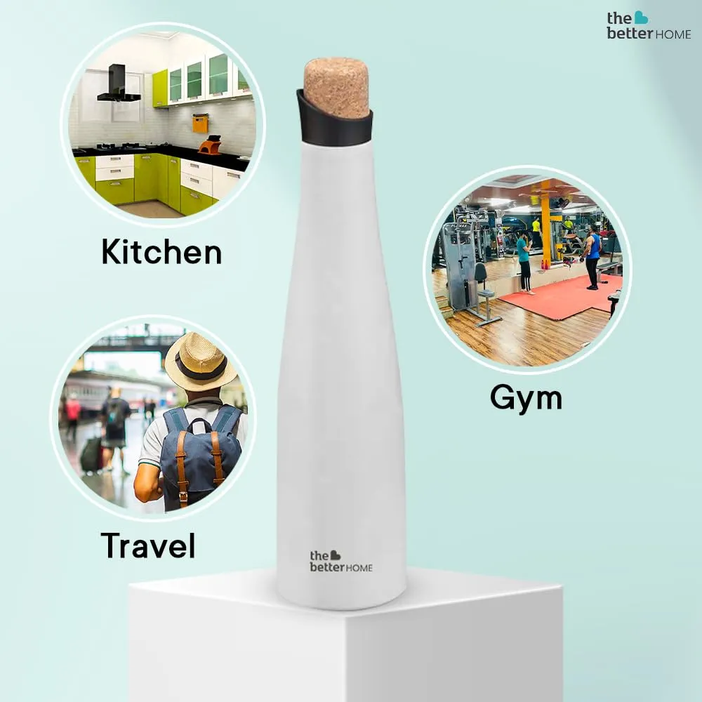 The Better Home Insulated Stainless Steel Water Bottle with Cork Cap | 18 Hours Insulation | Pack of 3-500ml Each | Hot Cold Water for Office School Gym | Leak Proof & BPA Free | White Colour