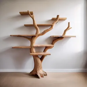 Tree Bookshelf Carving Wood Rustic Decoration