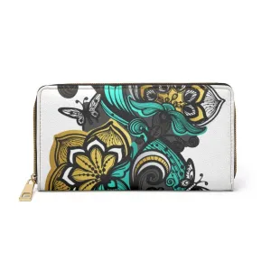 Uniquely You Womens Wallet - Zip Purse / White & Green Floral Butterfly