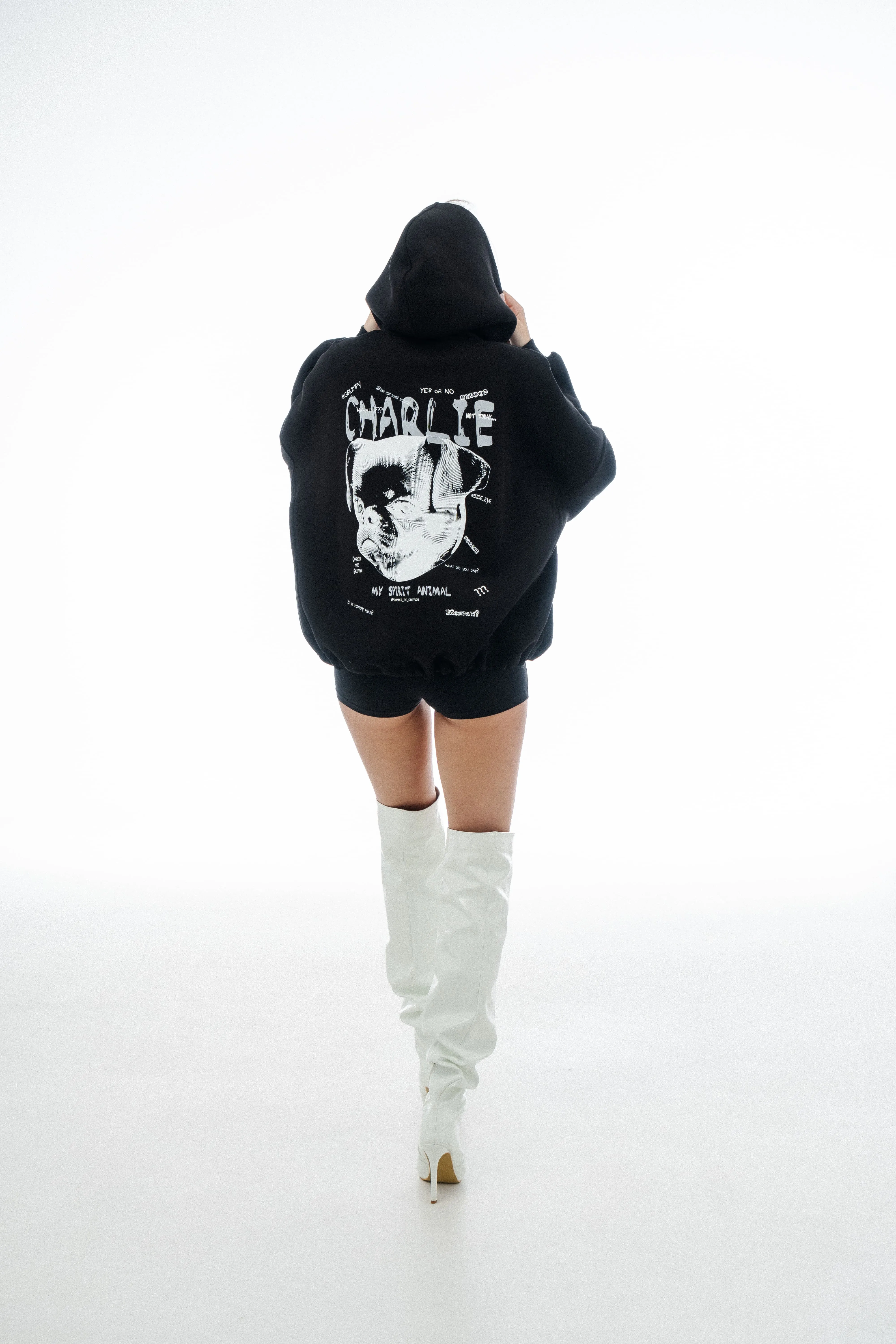 Unisex Oversized Hoodie with Exclusive Charlie Griffon Print - Black Color