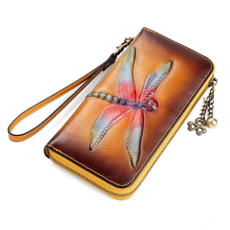 Vintage Women RFID Leather Hand Drawn Craft Wallet 6042