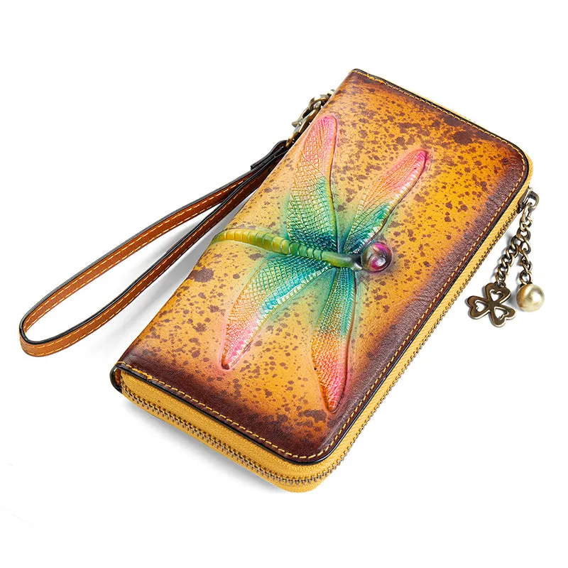 Vintage Women RFID Leather Hand Drawn Craft Wallet 6042