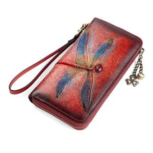 Vintage Women RFID Leather Hand Drawn Craft Wallet 6042