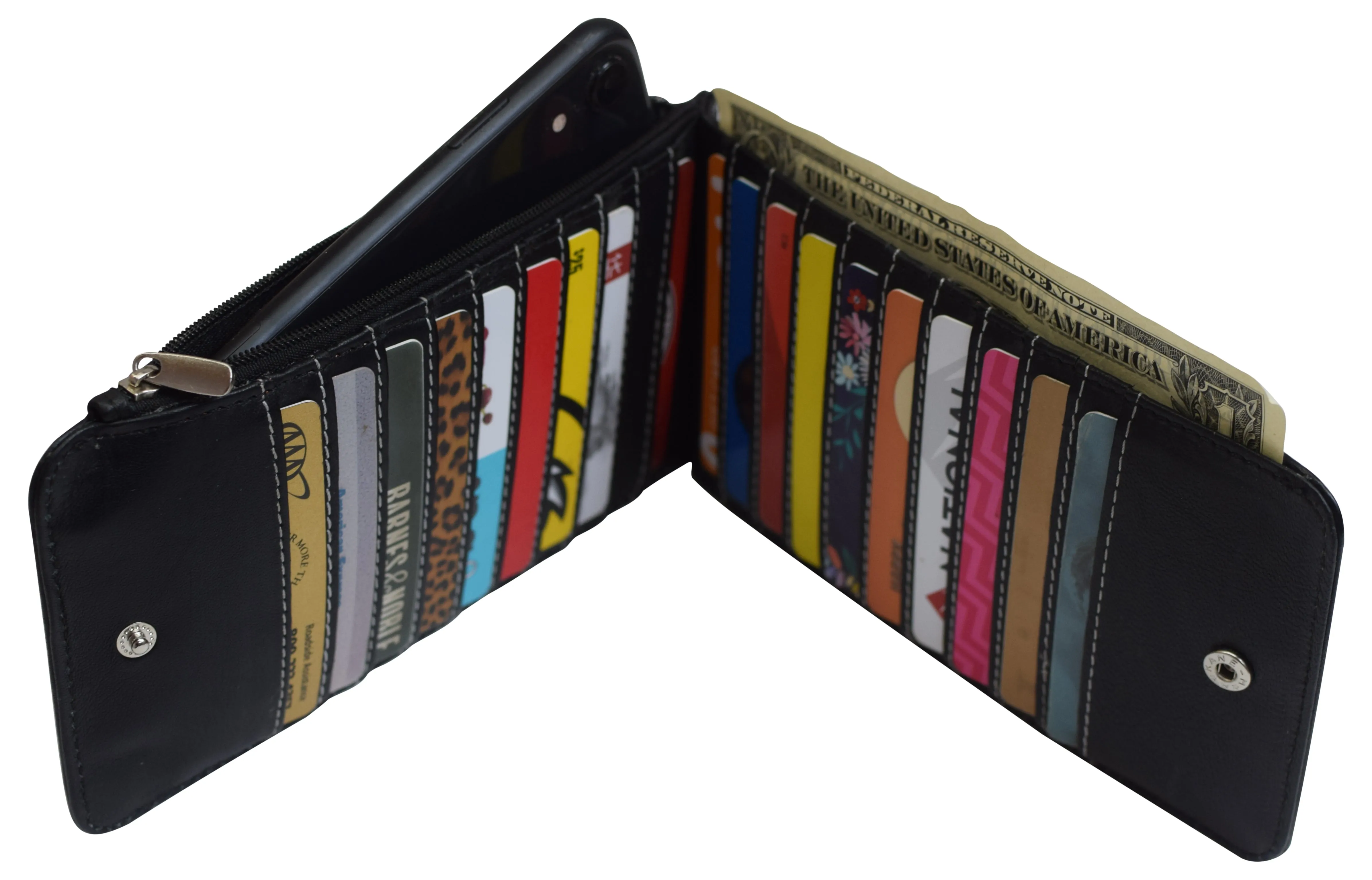 Wallet for Women RFID Blocking Genuine Leather Multi Card Organizer with Zipper Pocket