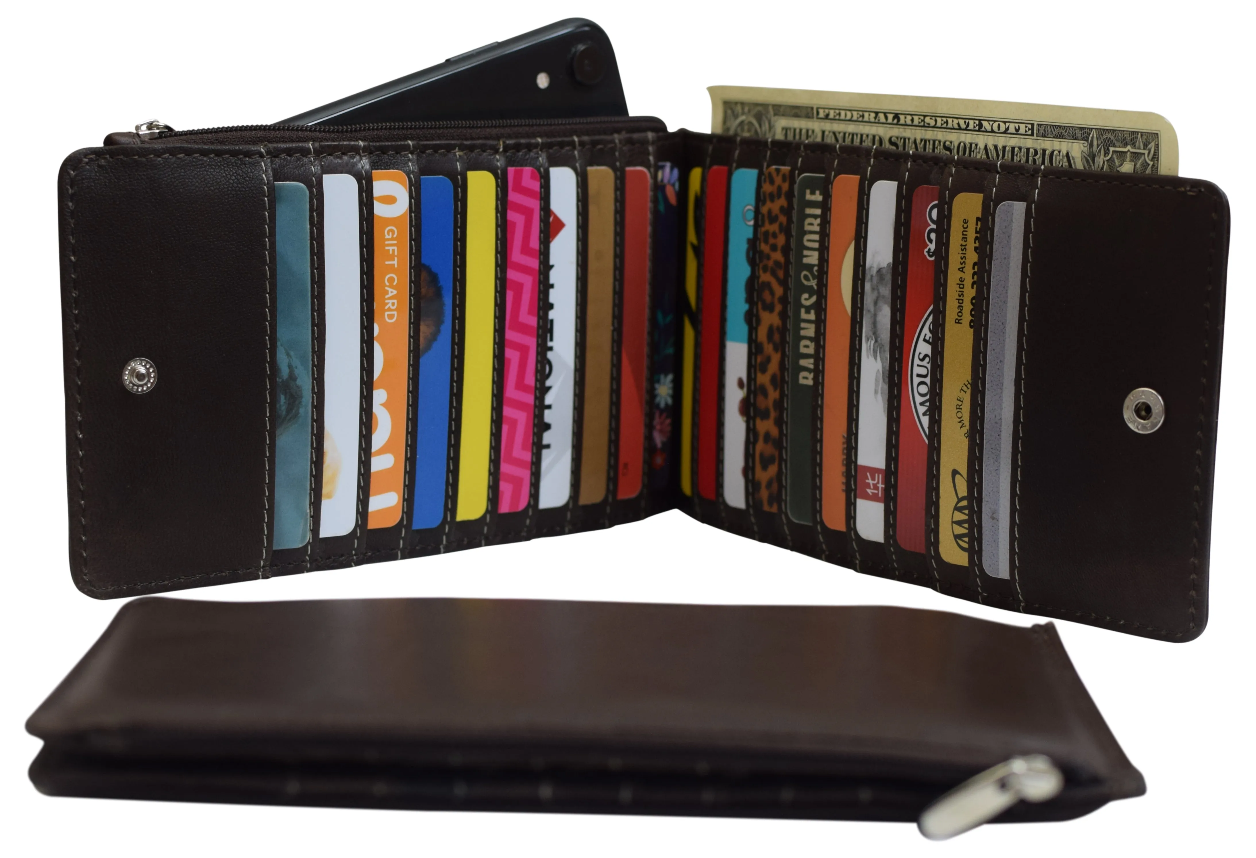 Wallet for Women RFID Blocking Genuine Leather Multi Card Organizer with Zipper Pocket