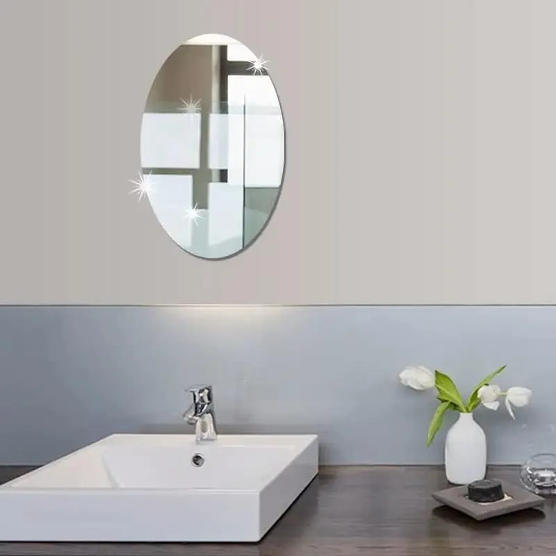 WBD Oval Shape Adhesive Mirror Sticker for Wall on Tiles Bathroom Bedroom Living Room Basin Mirror Bathroom Wall Mirror Stickers Unbreakable Plastic Wall Mirror 20 * 30 (Plastic, 20x30)