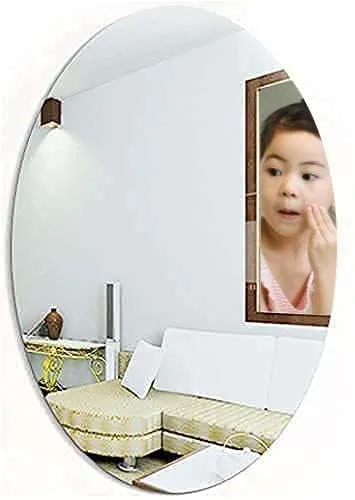 wolkwogg Oval Shape Adhesive Mirror Sticker for Wall on Tiles Bathroom Bedroom Living Room Basin Mirror Bathroom Wall Mirror Stickers Unbreakable Plastic Wall Mirror 30 * 20 (A)