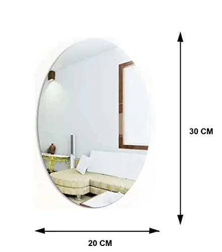 wolkwogg Oval Shape Adhesive Mirror Sticker for Wall on Tiles Bathroom Bedroom Living Room Basin Mirror Bathroom Wall Mirror Stickers Unbreakable Plastic Wall Mirror 30 * 20 (A)