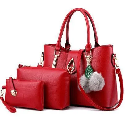 Women Faux-Leather Set of Beautifully Crafted Tote Sling Satchel Handbags