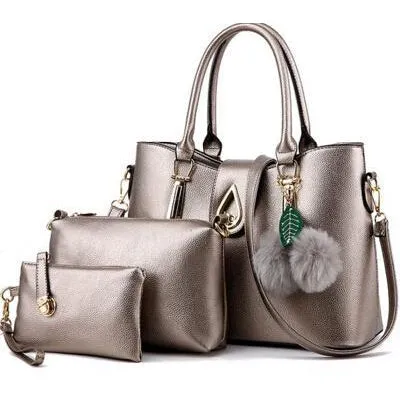 Women Faux-Leather Set of Beautifully Crafted Tote Sling Satchel Handbags