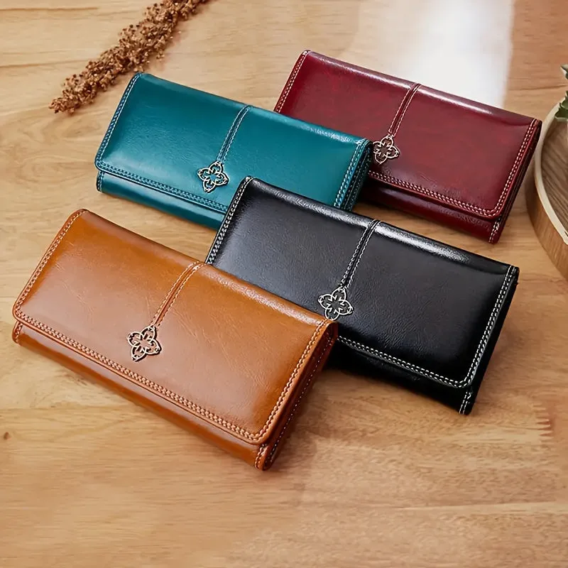 Women's Long Retro Zipper Bi-fold PU Clutch Wallet | Fashionable Cell Phone Holder With Multiple Card Slots | Foldable Multi Card Slots Coin Purse