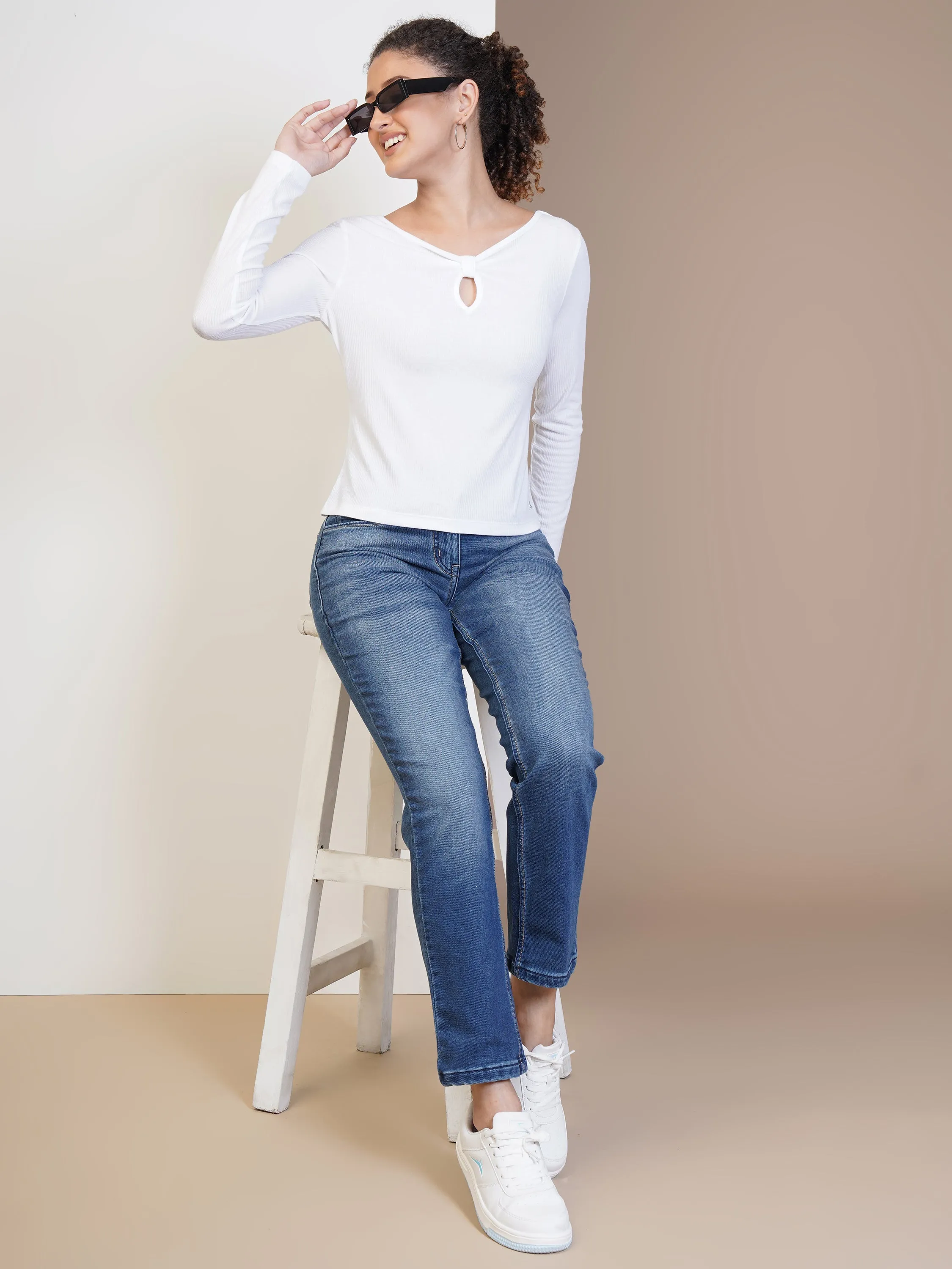 WOMENS STYLISH PATTERN WHITE TOP