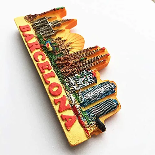 Wowobjects® Barcelona Spain Souvenir 3D Fridge Magnet Souvenir Gift, & Kitchen Decoration Magnetic Sticker Poly Barcelona Spain Refrigerator Magnet