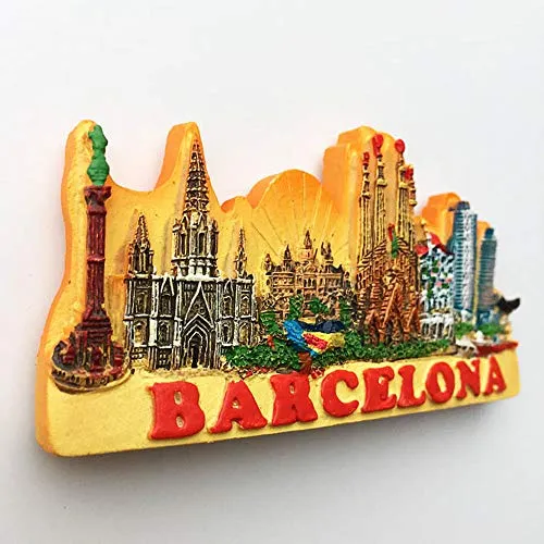 Wowobjects® Barcelona Spain Souvenir 3D Fridge Magnet Souvenir Gift, & Kitchen Decoration Magnetic Sticker Poly Barcelona Spain Refrigerator Magnet