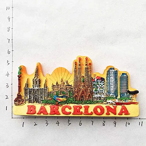 Wowobjects® Barcelona Spain Souvenir 3D Fridge Magnet Souvenir Gift, & Kitchen Decoration Magnetic Sticker Poly Barcelona Spain Refrigerator Magnet