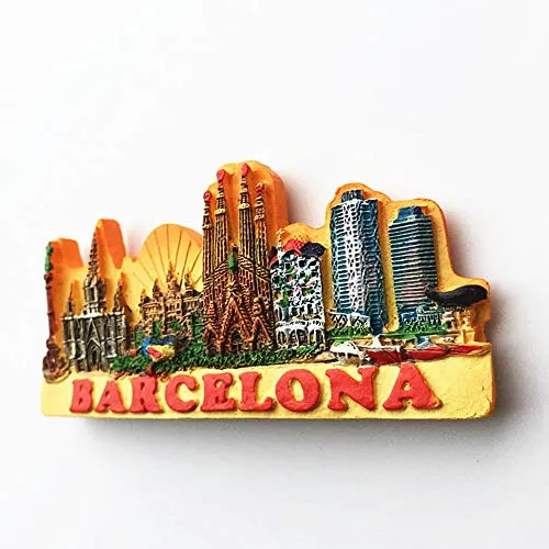 Wowobjects® Barcelona Spain Souvenir 3D Fridge Magnet Souvenir Gift, & Kitchen Decoration Magnetic Sticker Poly Barcelona Spain Refrigerator Magnet