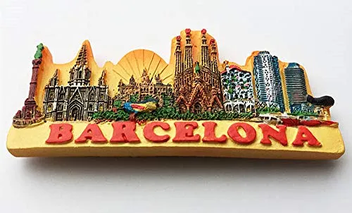 Wowobjects® Barcelona Spain Souvenir 3D Fridge Magnet Souvenir Gift, & Kitchen Decoration Magnetic Sticker Poly Barcelona Spain Refrigerator Magnet